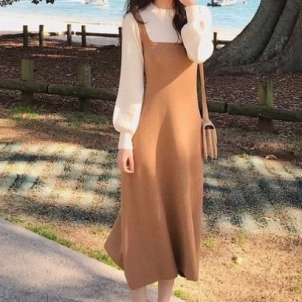 Mock Two Piece Sweater Pinafore Dress